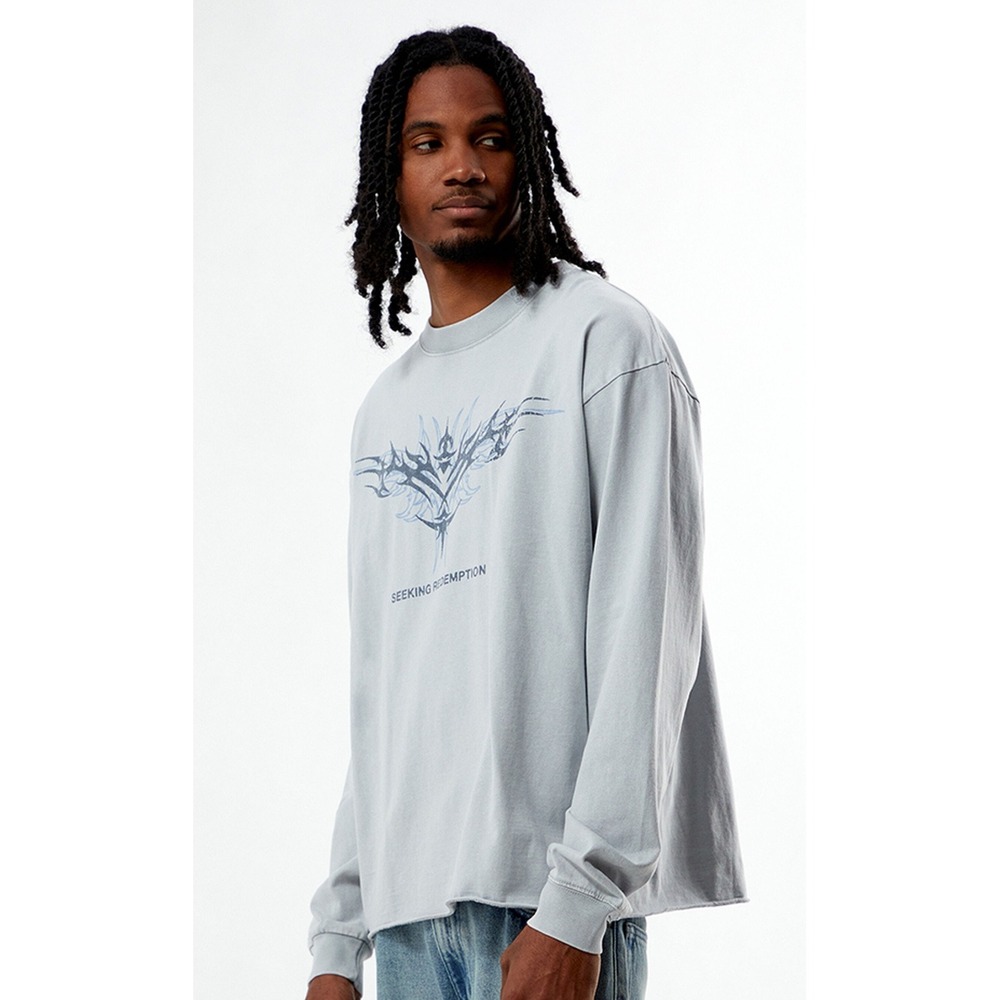 PacSun Seeking Redemption Tribal Graphic Long Sleeve Shirt Gray Mens Large